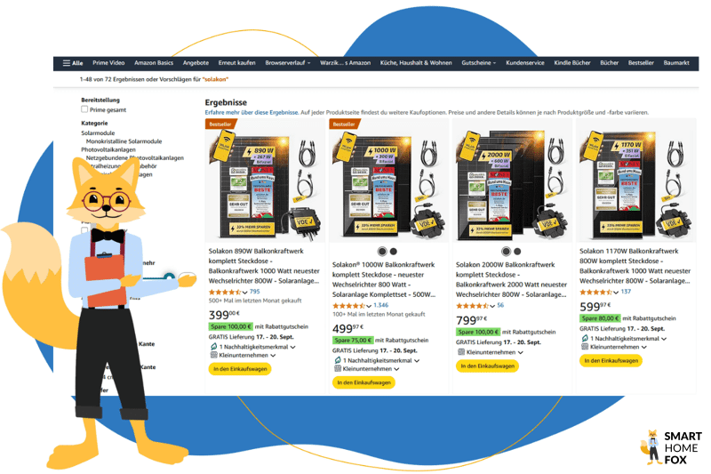 Die Amazon Erfahrungen, Bewertungen und Sternekritiken werden auf einen Blick bei insgesamt 4 Solakon Balkonkraftwerk Produkten gezeigt.